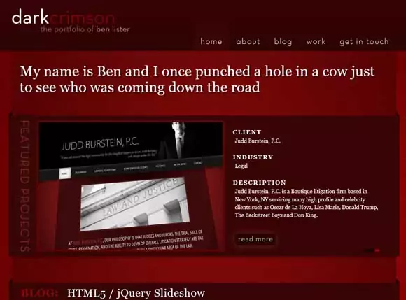 Exemplo de site escuro e monocromático